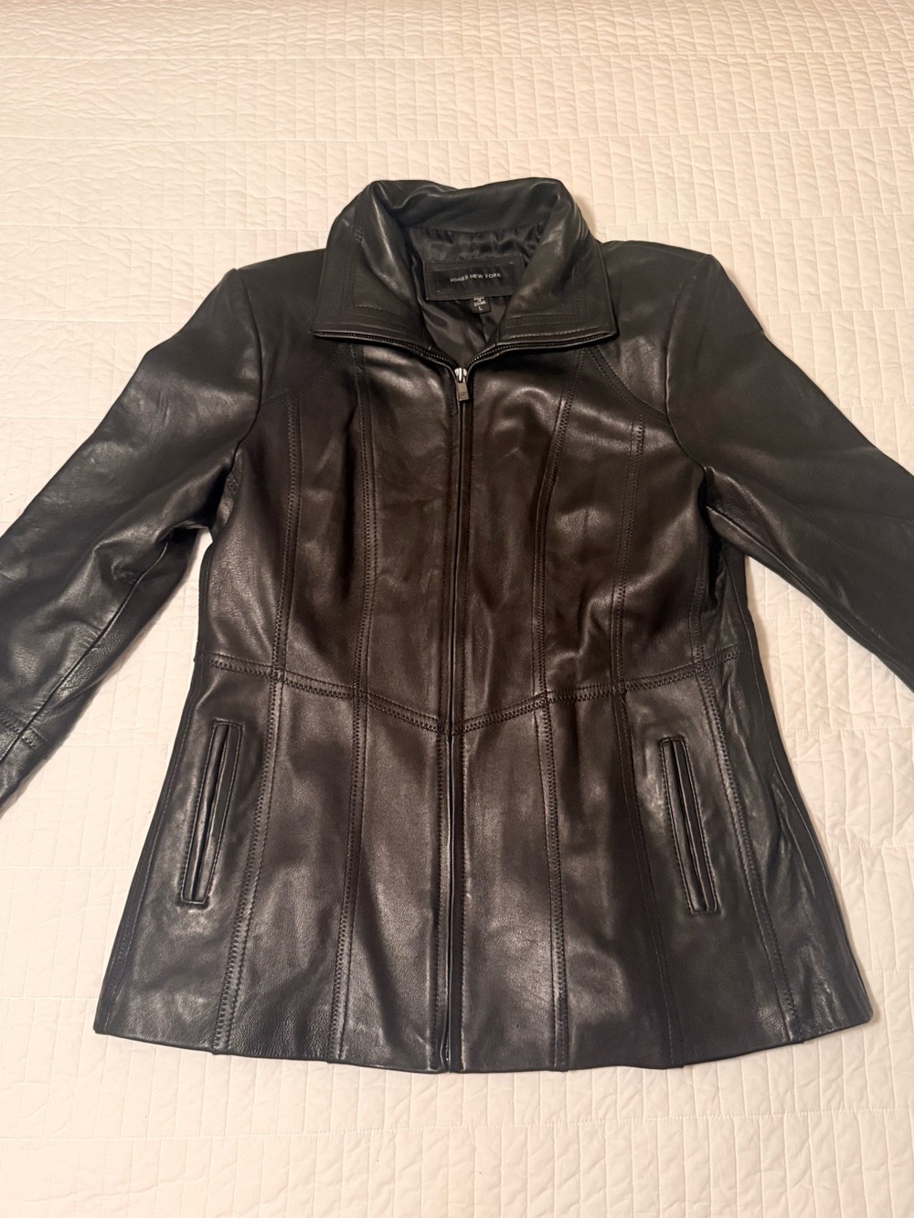 Jones New York Black Leather Zip-Up Jacket